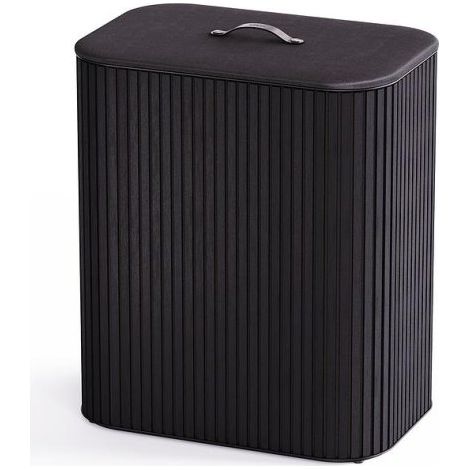 Cesto portabiancheria Tota Luxe 90L Joseph Joseph, 2 scomparti, ideale per separare la biancheria, con coperchio di tessuto, manico di pelle, tasche estraibili, design elegante - nero (1/5)