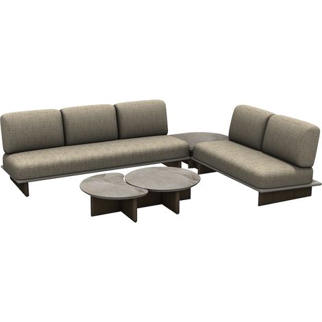 PROLOISIRS Set salon bas KETCH - Set angle 3 places + 2 places + table basse - Crème Gris Beige