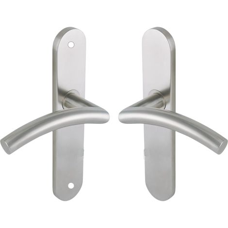 Set de Poignée de Porte sur Grande Plaque - Béquille Virgule - Bec de Cane pour Porte Cuisine et Salon - Entraxe 195 mm - Pose Facile - Acier Inoxidable (1/4)