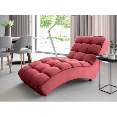 Chaise longue d'intérieur velours capitonné RIKAL – Confort et raffinement-Rouge cerise (1/5)