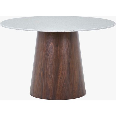 Mobilier Deco – Table à manger ronde en marbre composite 120 cm – Pied central en MDF bois foncé – Design moderne et élégant (1/5)