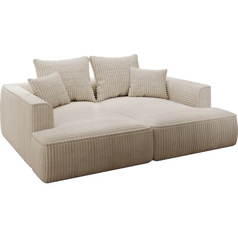 Vente-Unique – Canapé 3 places en velours côtelé beige – Assise profonde – Coussins déhoussables – Fabrication européenne – Éco-responsable (1/5)