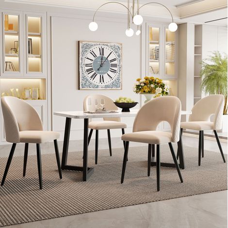 Conjunto de comedor de MDF y terciopelo beige 4 plazas, estilo moderno con patas regulables (1/5)