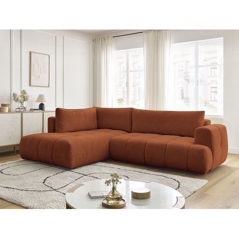 BOBOCHIC - Canapé d'angle L convertible FUJI tissu lisse Angle gauche Orange (1/5)
