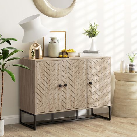 Buffet salon meuble de rangement armoire de cuisine avec placard 2 portes et étagères réglables 108 x 40 x 80 cm, chêne (1/5)