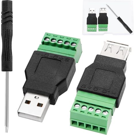 2 Pièces USB 2.0 A à Vis Mâle Femelle vers 5 Broches Femelles à Visser, Connecteur de Terminal USB Adaptateur de Terminal (1/5)