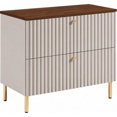 Mobile sottolavabo con piedini 80 cm, 2 cassetti, con piano, chiusura ammortizzata, Cashmere / piano Rovere Noce, gambe dorate, 80 x 44,4 x 73,6 cm (1/5)