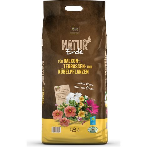 PATZER NATUR Erde BIO für Balkon- Terrassen- & Kübelpflanzen torffrei - 18 Liter