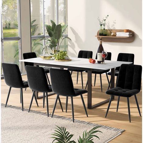 Table à Manger Extensible 180x80x75cm,structure en MDF, Décoration en placage de marbre, Table de salon de cuisine, Blanc (1/5)