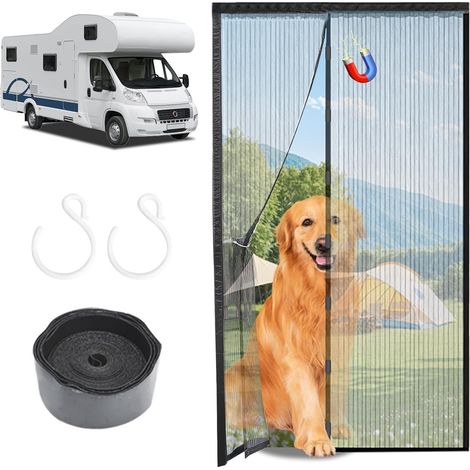 Moustiquaire magnétique pour porte de camping-car avec crochets, moustiquaire magnétique avec aimant compatible avec Forest River, Grand Design, Keystone, Jayco, Coachmen – Moustiquaire noire pour por (1/5)