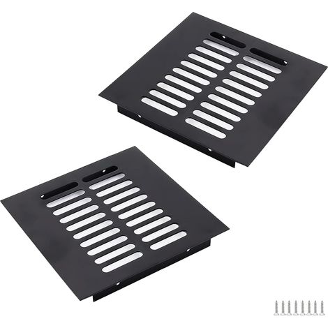 Grille D'aération - Lot De 2 - Aluminium - Carrée Noire 150x150 Mm - Pour Placard Et Porte (1/5)