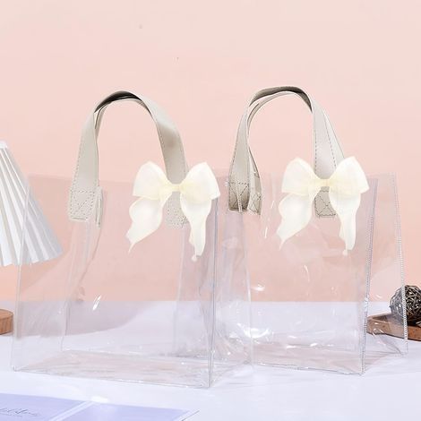 2 pièces Sacs transparent, Sac cadeau grand format avec 2 rubans, pochette cadeau grand format, PVC Emballage cadeau pour les anniversaires Mariages (1/5)