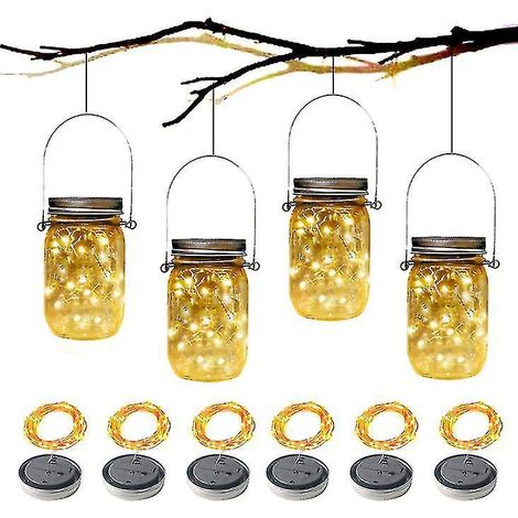 12 zauberhafte Lichterketten mit Einmachglasdeckeln, solarbetrieben, für Garten- oder Partydekoration – 6 Stück (1/5)