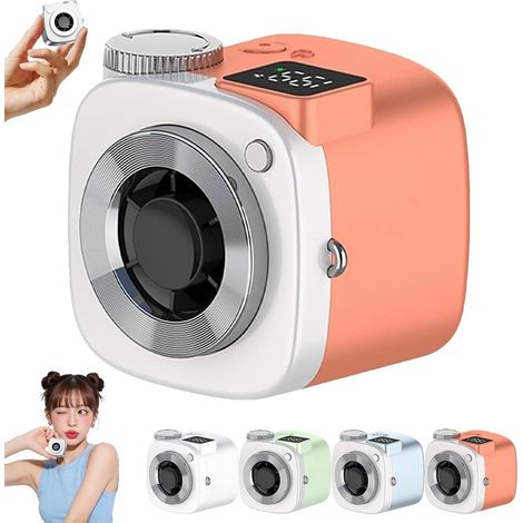 Filiyano-Mini ventilateur portable avec caméra, rechargeable par USB, 199 vitesses et affichage LED, idéal pour les voyages et le bureau (orange). (1/5)