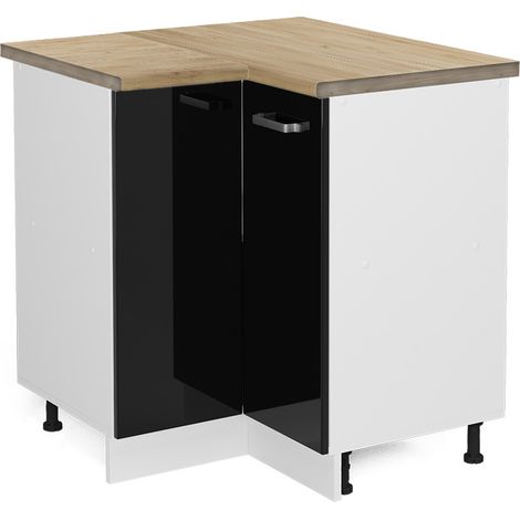 Eckunterschrank R-Line, Schwarz Hochglanz, 75.6 cm, AP Eiche, Vicco