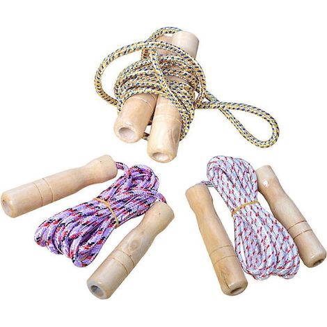 Corde à sauter avec poignée en bois pour enfants (lot de 3) - Durable, légère et ajustable (1/5)