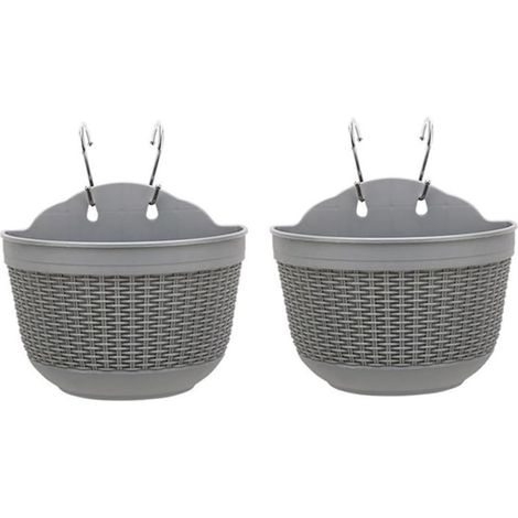 Balconn de Fleur Suspendue Panier de Plantes en Plastique avec Crochets de Drainage Gris 2 pcs, Pot de Plante Murale (1/5)