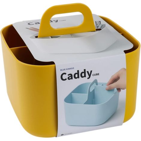 1 - Organisateur Empilable - Caddy Portable - Rangement Polyvalent avec Séparation Amovible pour Salle de Bain et Bureau Jaune 16,5x16,5x15cm