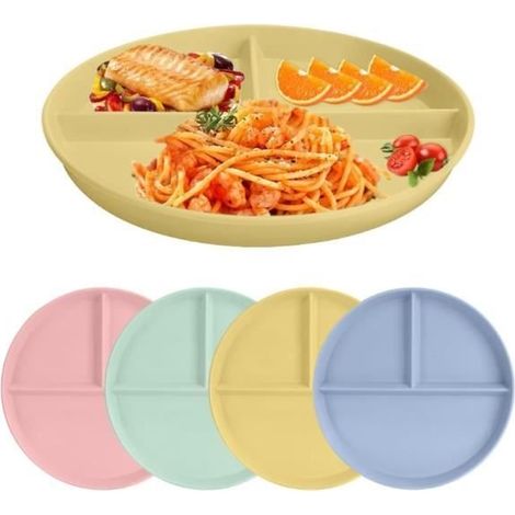 Lot de 4 assiettes de régime incassables, 22,4 cm, réutilisables, pour adultes et enfants (1/4)