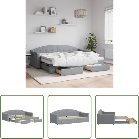 vidaXL Sofa-Bett - Tagesbett Ausziehbar mit Schubladen Hellgrau 80x200 cm Stoff (1/5)