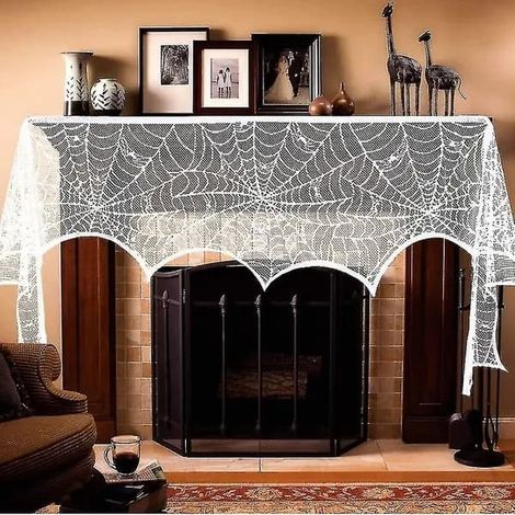 Décoration de cheminée en dentelle blanche à motif de toile d'araignée 18 x 98 pouces (1/2)