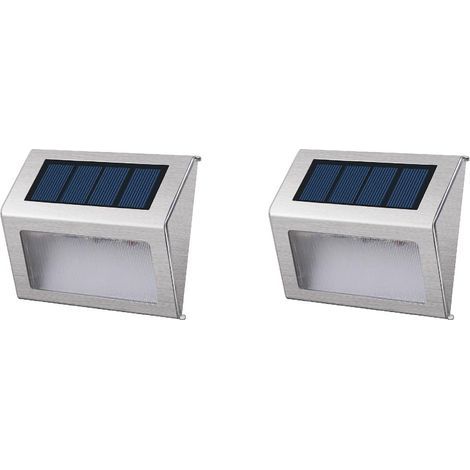 Set mit 2 wasserdichten 3-LED-Solarstrahlern für den Außenbereich, gebürsteter Stahl/Edelstahl, integriert, 1 W, 10 x 8 x 2,5 cm [Energieklasse A] (1/5)