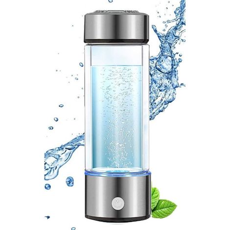 Bouteille d'Eau À L'Hydrogène, Purificateur d'Eau À L'Hydrogène Portable, GénéRateur d'Eau À L'Hydrogène, Gobelet en Verre Riche en Hydrogène Pour La Maison, Le Bureau et Les Voyages (Argent) (1/4)