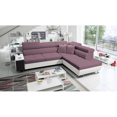 Multifunktionaler Eckschrank MORENA VII,  Kunstleder/Uttario Velvet Weiß/Violett Rechts (1/5)