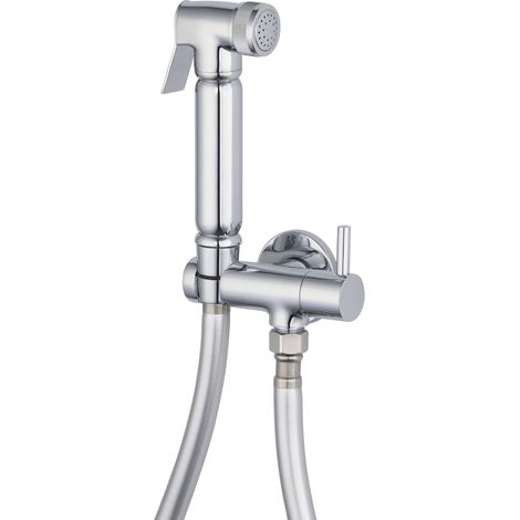 Nt Noyon & Thiebault – Kit hygiène WC avec douchette en laiton chromé – Robinet mural 1/4 tour – Flexible PVC 1,20 m – Améliore l’hygiène intime