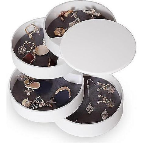Organisateur de bijoux, petite boîte de rangement pour bijoux et boucles d'oreilles pour femmes, coffret de voyage rotatif à 4 niveaux avec couvercle [jkw] (1/5)