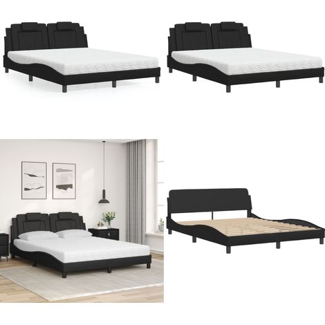 Lit avec matelas noir 160x200 cm similicuir - Lit Double - Lit Plateforme - Lit Design - Lit Moderne - Literie - Home & Living