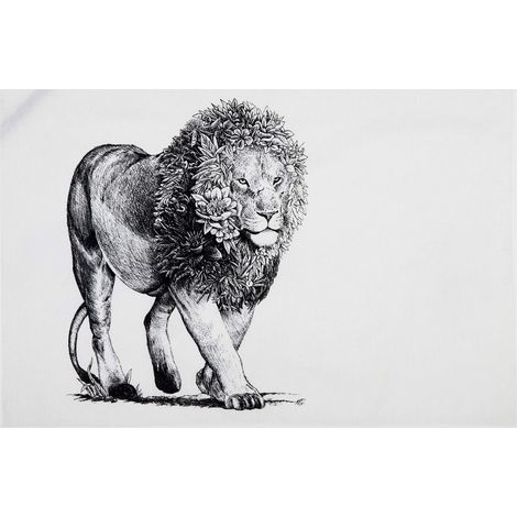 Serviette de Table 100% Coton, Imprimé Fleuri de Lion d'Afrique, 50 x 70 cm - Noir et Blanc (1/5)