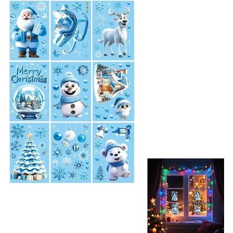 STICKERS DE NOEL Lot de 9 feuilles d'autocollants pour fenêtre de Noël Grands autocollants pour fenêtre de Noël - Décoration de (1/5)