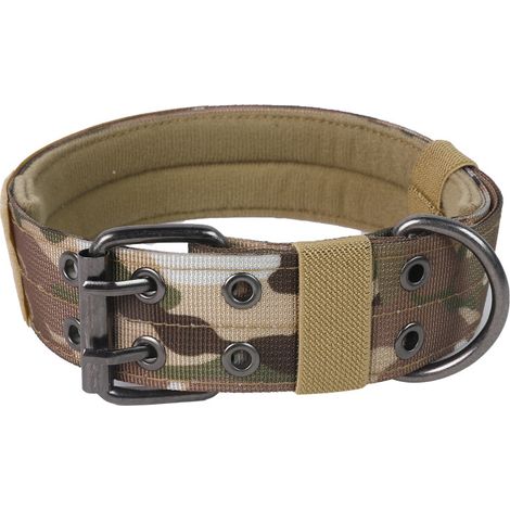Collier pour chien basique – Collier d'entraînement tactique militaire réglable en nylon avec patch et boucle métallique robuste – Pour chiens moyens et grands – Noir (Vert)-L (1/5)