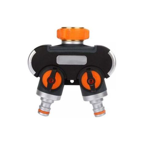 Distributeur Arrosage 2 Voies avec Interrupteur Commande Diviseur Tuyau Travaux Écoulement Eau Orange Noir (1/4)