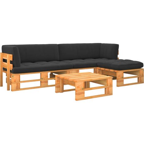 Set Divani in Pallet con Cuscini 4 pz in Pino Impregnato Ambra vidaXL (1/5)
