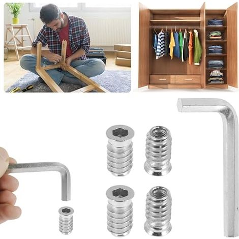 Insert Fileté Bois M8 x 15mm, Insert Fileté Metal avec Clé, Insert a Visser Insert Écrous à Visser Fileté, Manchons à Visser Vis Tête Insert Bois (1/3)