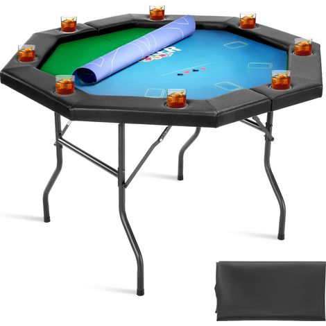 klappbarer Pokertisch für 8 Spieler (1325 mm) Kasino-Freizeittisch mit gepolsterten Schienen & Getränkehaltern, achteckige tragbare Spieltische mit Filz- und Metallbeinen Texas Hold’em Poker (1/5)
