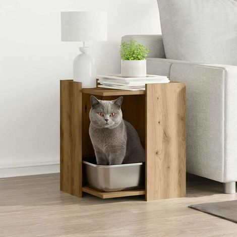 Meuble à litière pour chat en chêne massif fait main, 42 x 42 x 51 cm