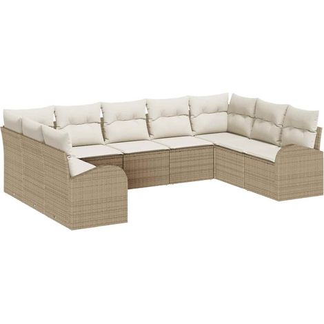 Maison Exclusive - Set Divano da Giardino 9 pcs Beige e Bianco polyrattan