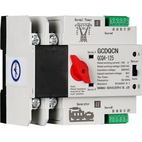 Commutateur de transfert automatique à double alimentation 2P100A commutateur ATS isolé de niveau PC milliseconde monté sur Rail (1/4)