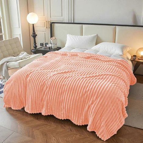 Plaid en fausse fourrure pour canapé, plaid doux et épais à double épaisseur, plaid d'hiver léger et luxueux en microfibre, orange (1/5)