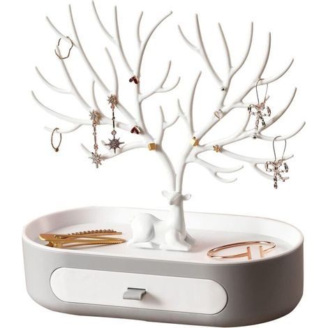 Arbre a Bijoux Support,Porte Bijoux Femme Niveaux Avec Tiroirs,Porte Boucles D'oreilles,Presentoir a Bijoux Porte Bague Bracelet Boucle D'oreilles Support Collier 21x26x13CM