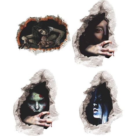 4 Pièces Stickers Muraux Fantômes Halloween Effrayants Décoration Chambre Fille Salon Autocollants Muraux Faciles à Appliquer et Retirer (1/5)