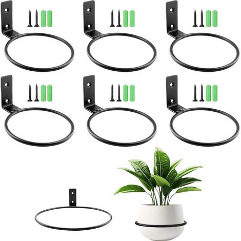 6 pièces Supports Muraux pour Pots de Fleurs 11cm, Supports Plantes en Métal avec Vis, Porte-Pots Muraux Noirs pour Balcon, Jardin, Intérieur, Extérieur (1/5)