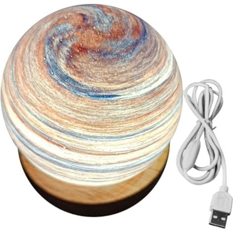 Lampe galaxie avec support en bois - Boule de cristal de 8 cm - Veilleuse décorative 3D avec base lumineuse LED pour chambre à coucher et décoration d'intérieur (B) (1/5)