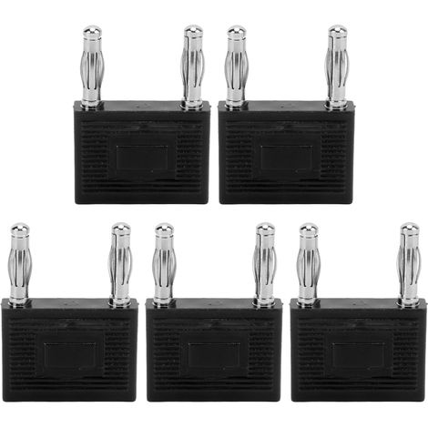 5 prises banane doubles rangée nickelées cuivre 2 voies noires, lot de 5 pour câbles d'enceinte. (1/5)
