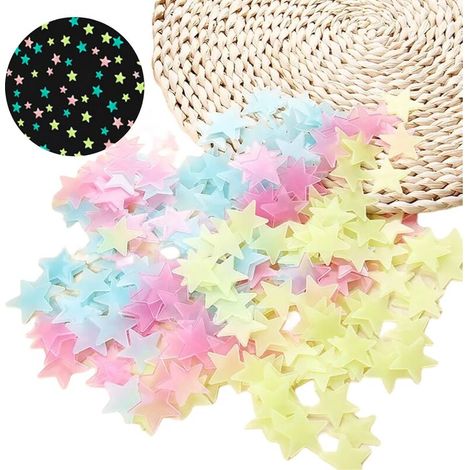 3D Sticker Mural Étoile, Étoiles Lumineuses, Sticker Muraux étoile Lumineux, Mural étoile Lumineux, 100 Pcs Décoration Autocollant Étoile, Étoile Fluorescente Plafond, Stickers Fluo Chambre D'enfant (1/5)