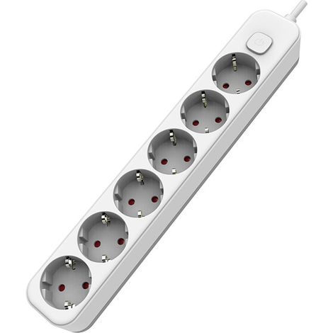 Regleta de Superficie 6 Enchufes con Interruptor y Cable 1,5 m – Blanco o Negro