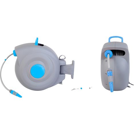 Enrollador de manguera de jardín, rebobinado automático, diseño para montaje en pared, azul. (1/2)